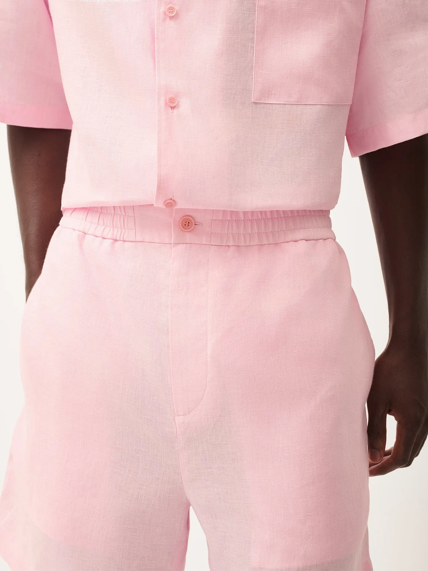 Mens DNA Aloe Linen Mid Length Shorts—magnolia pink