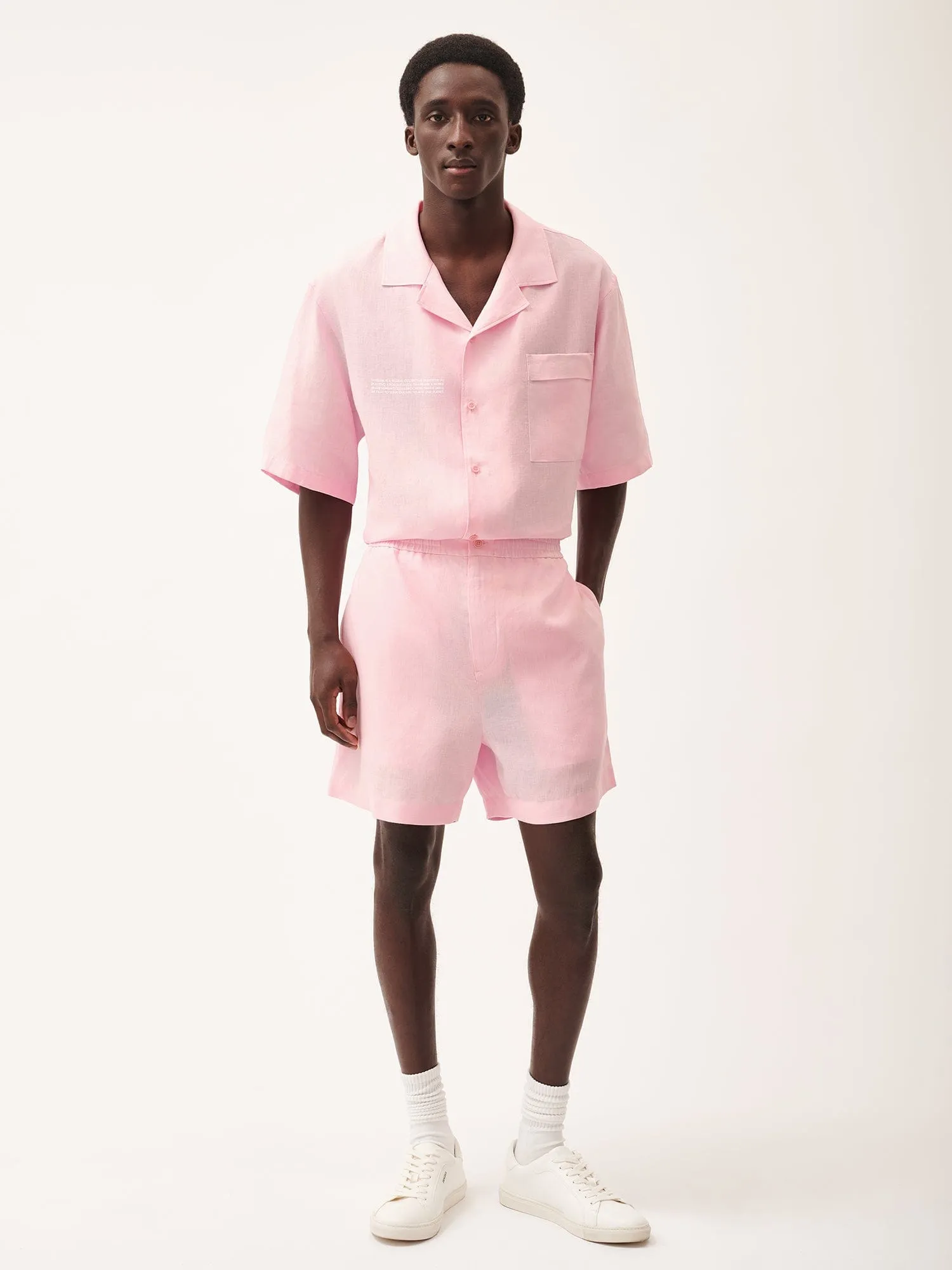 Mens DNA Aloe Linen Mid Length Shorts—magnolia pink