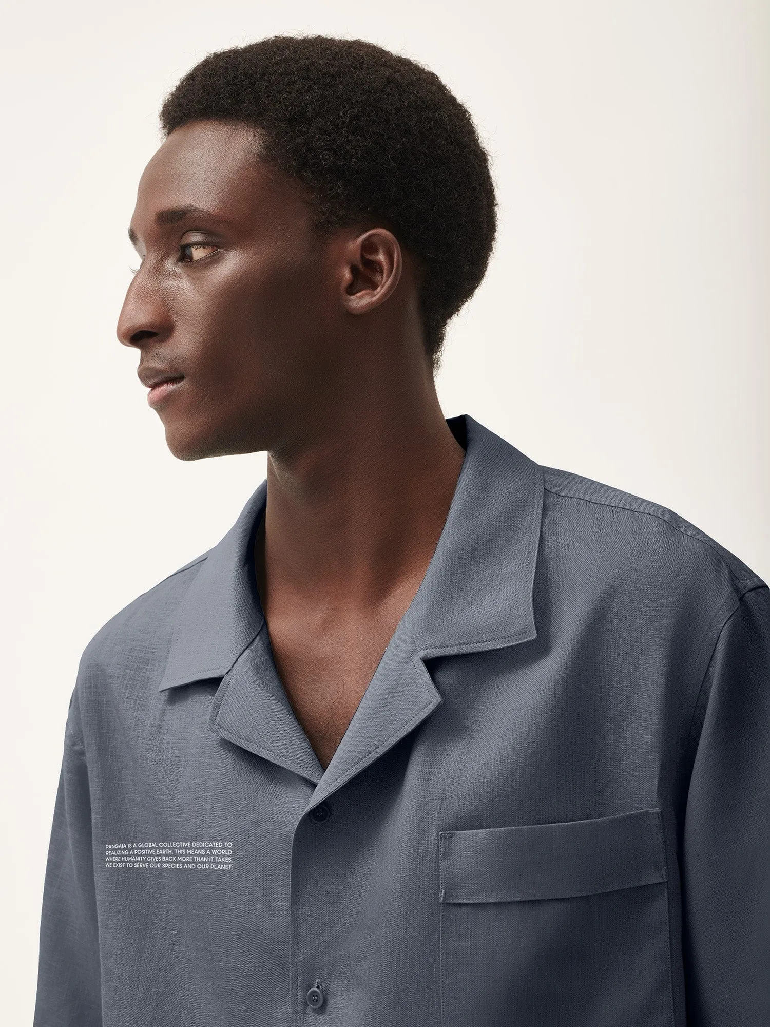 Mens DNA Linen Camp Collar Shirt—atmosphere grey
