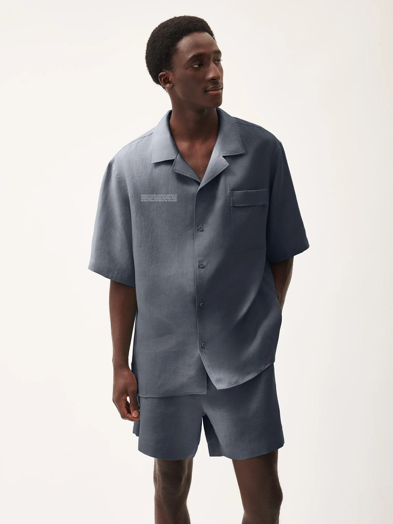 Mens DNA Linen Camp Collar Shirt—atmosphere grey