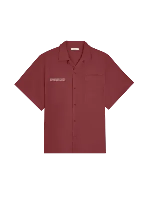 Mens DNA Linen Camp Collar Shirt—garnet red
