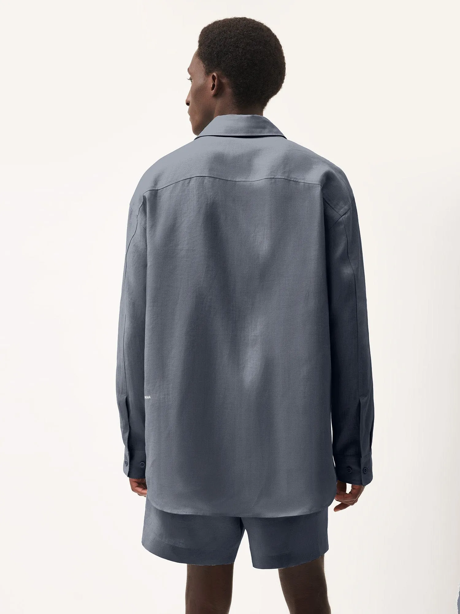 Mens DNA Linen Collared Long Sleeve Shirt—atmosphere grey
