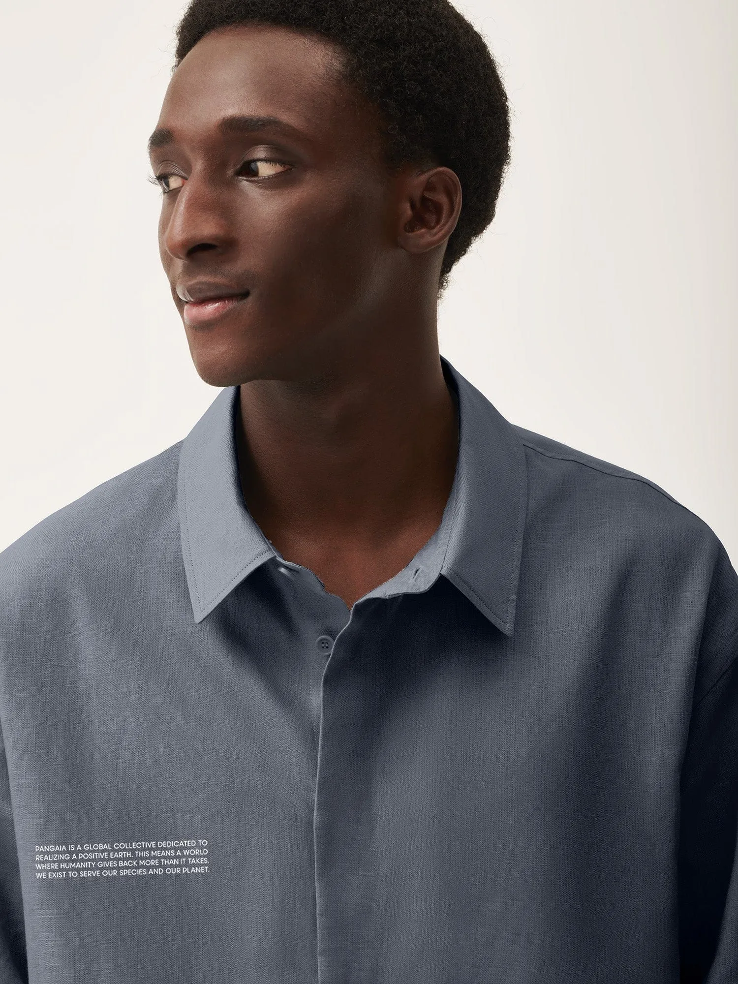 Mens DNA Linen Collared Long Sleeve Shirt—atmosphere grey