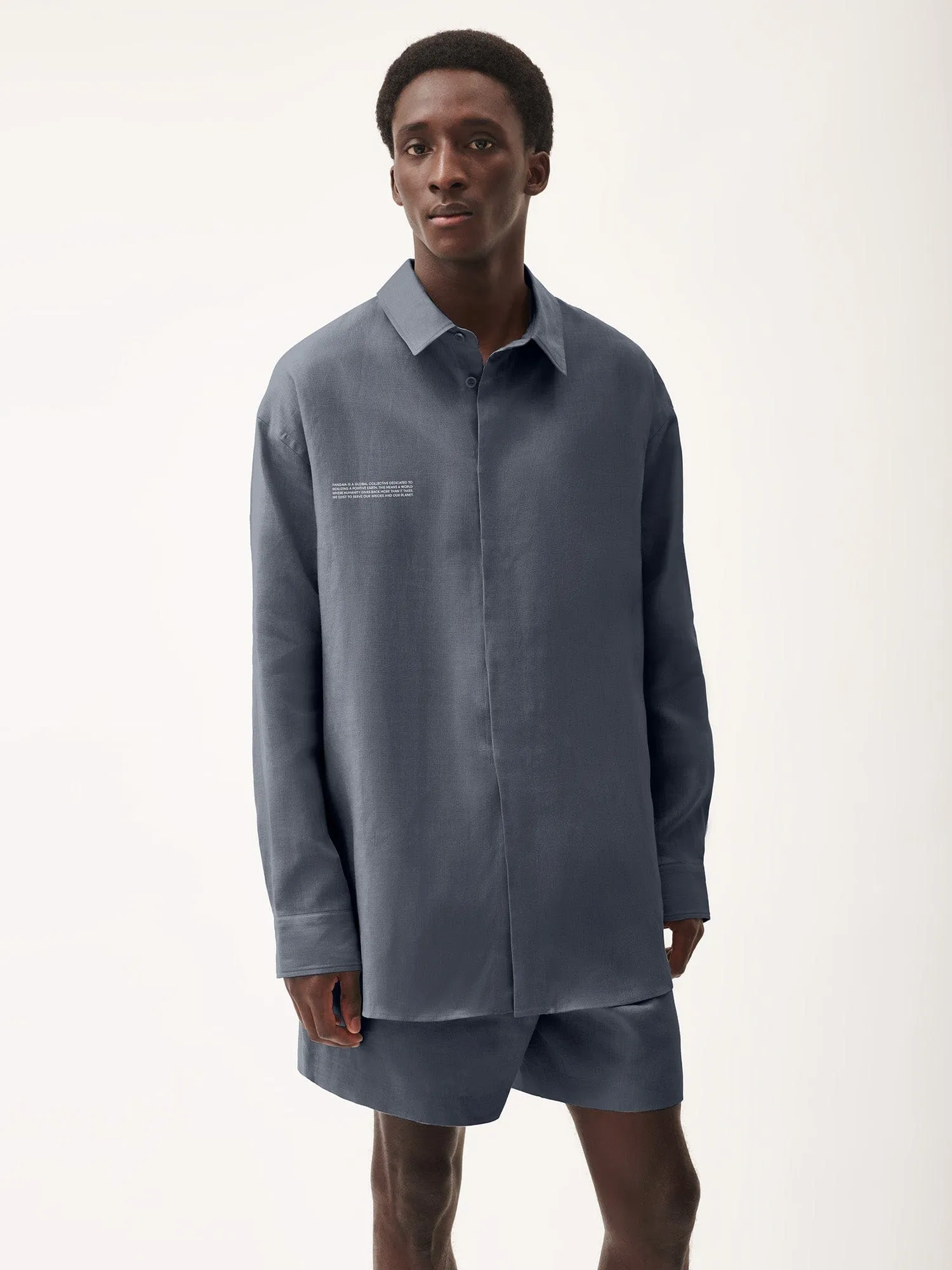 Mens DNA Linen Collared Long Sleeve Shirt—atmosphere grey