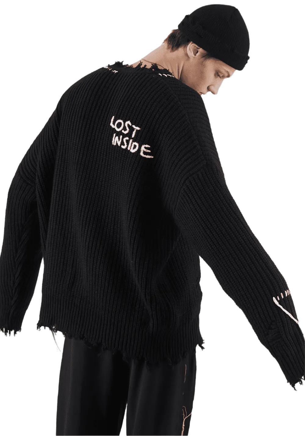 Round Neck Ripped Sweater