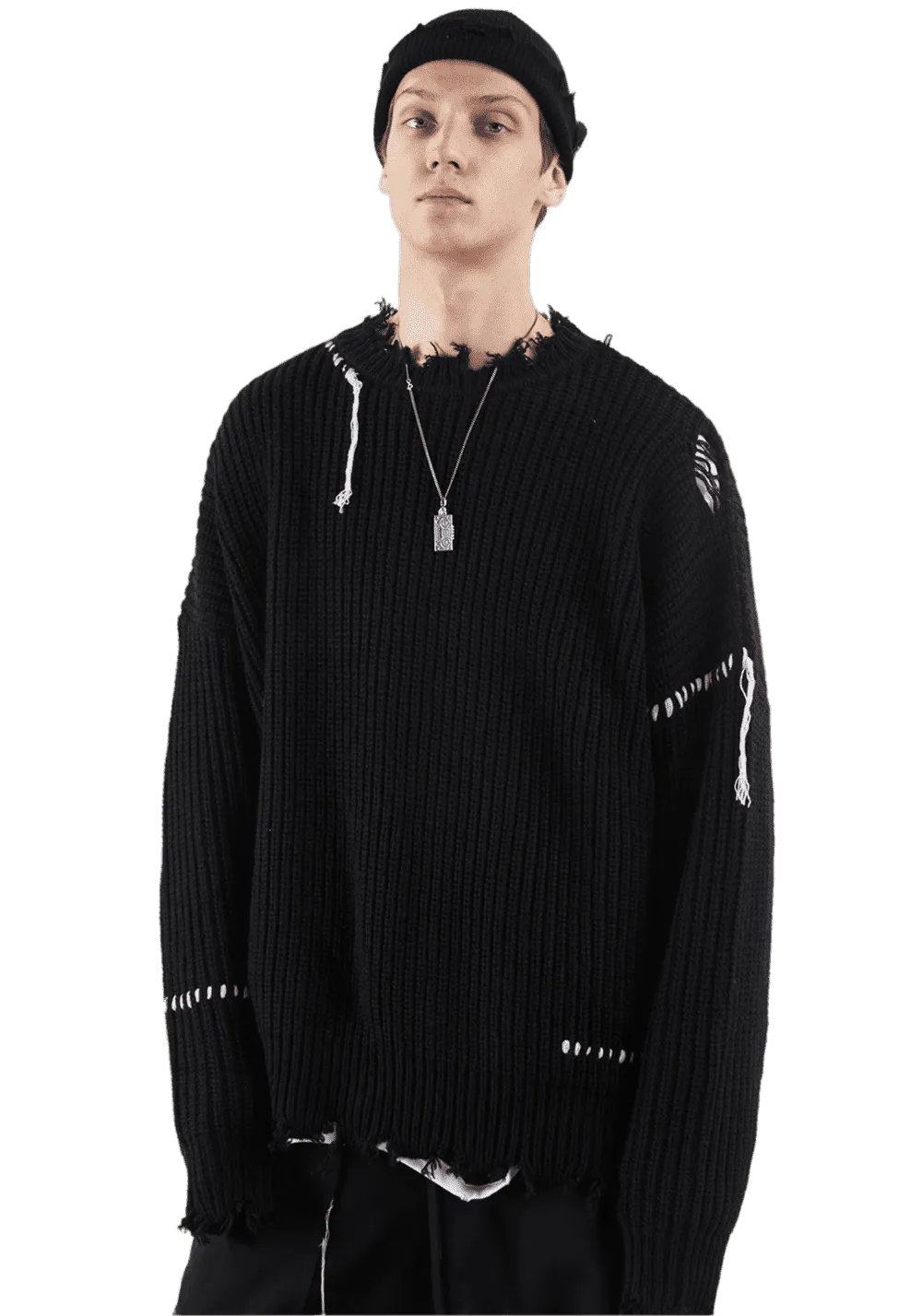 Round Neck Ripped Sweater