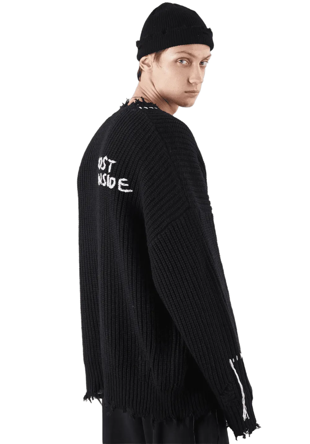 Round Neck Ripped Sweater