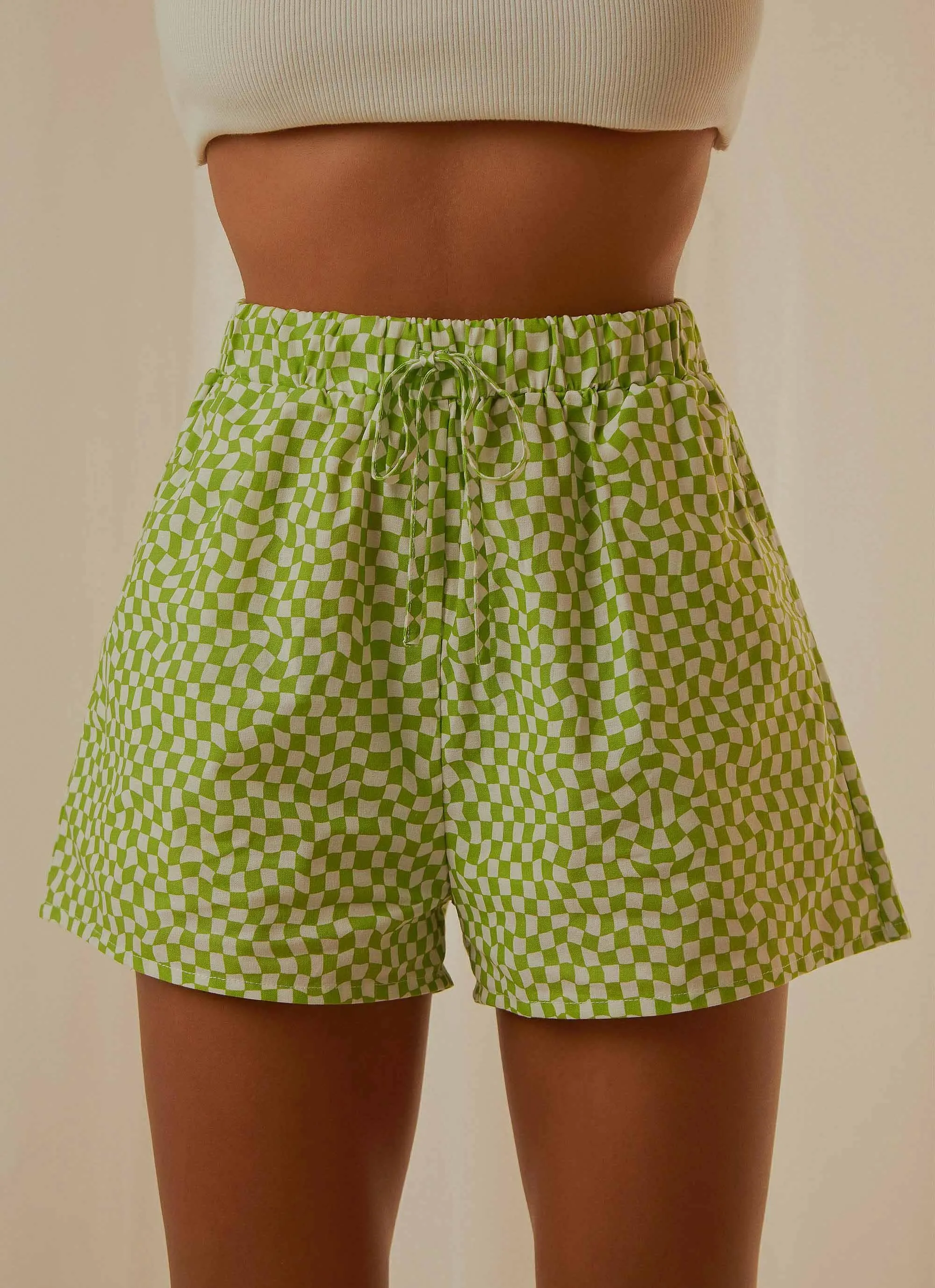 Seventies Groove Shorts - Lime Warp Check