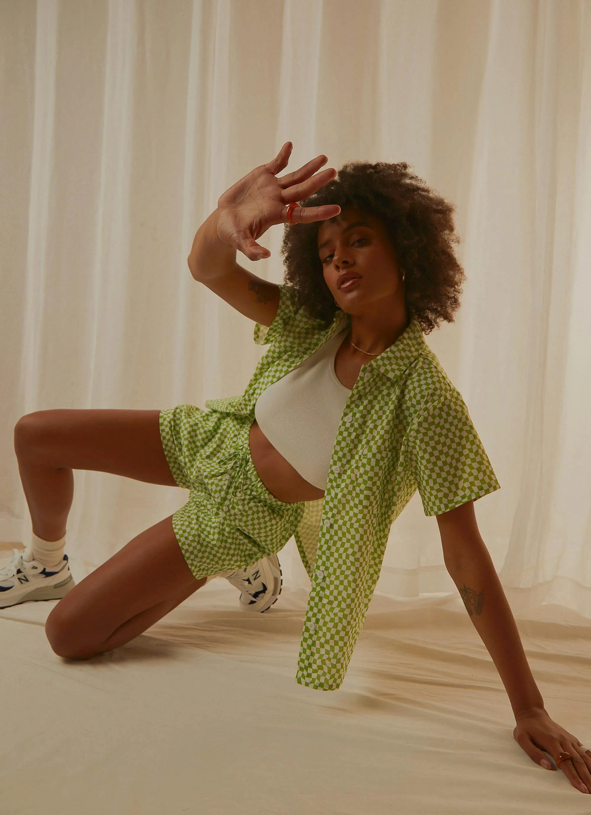 Seventies Groove Shorts - Lime Warp Check