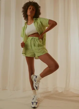 Seventies Groove Shorts - Lime Warp Check
