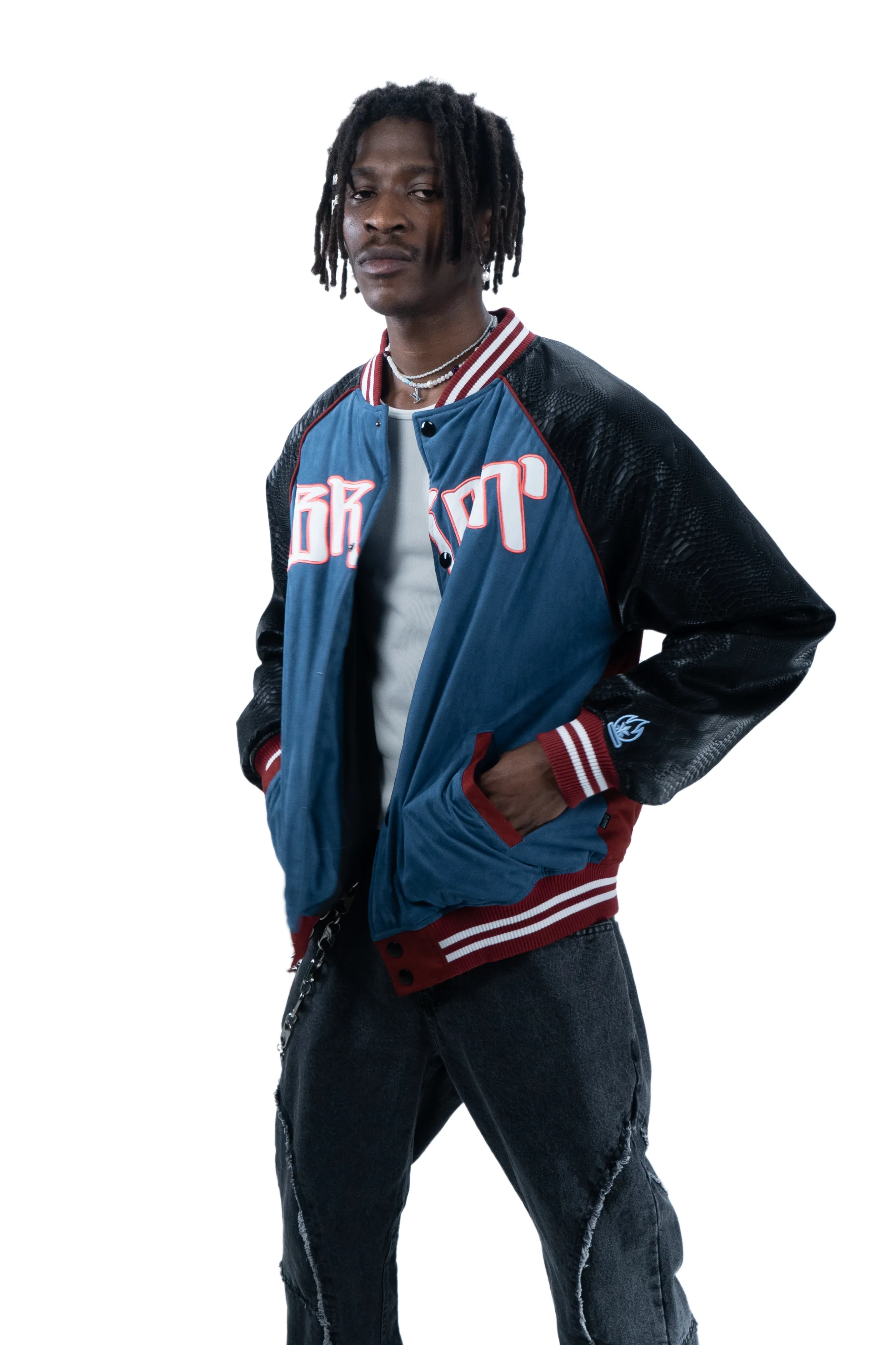 Snake Print Patchwork Baseball Jersey