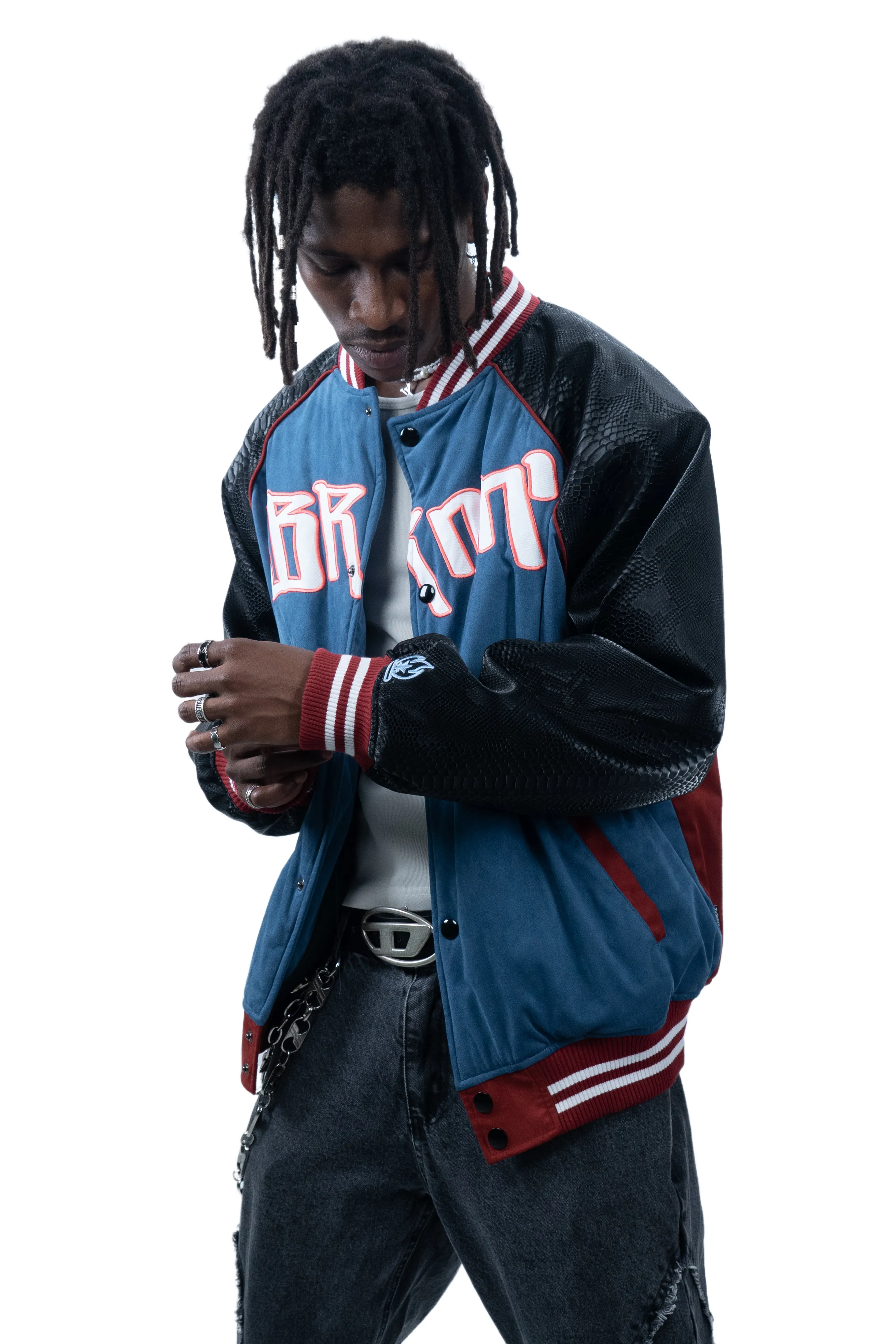 Snake Print Patchwork Baseball Jersey