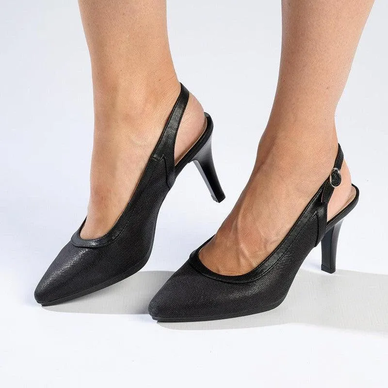Soft Style by Hush Puppies Phoebe Crackle Court Heel - Black