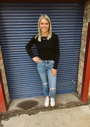 Stacy Black Ribbed Long Sleeve Top