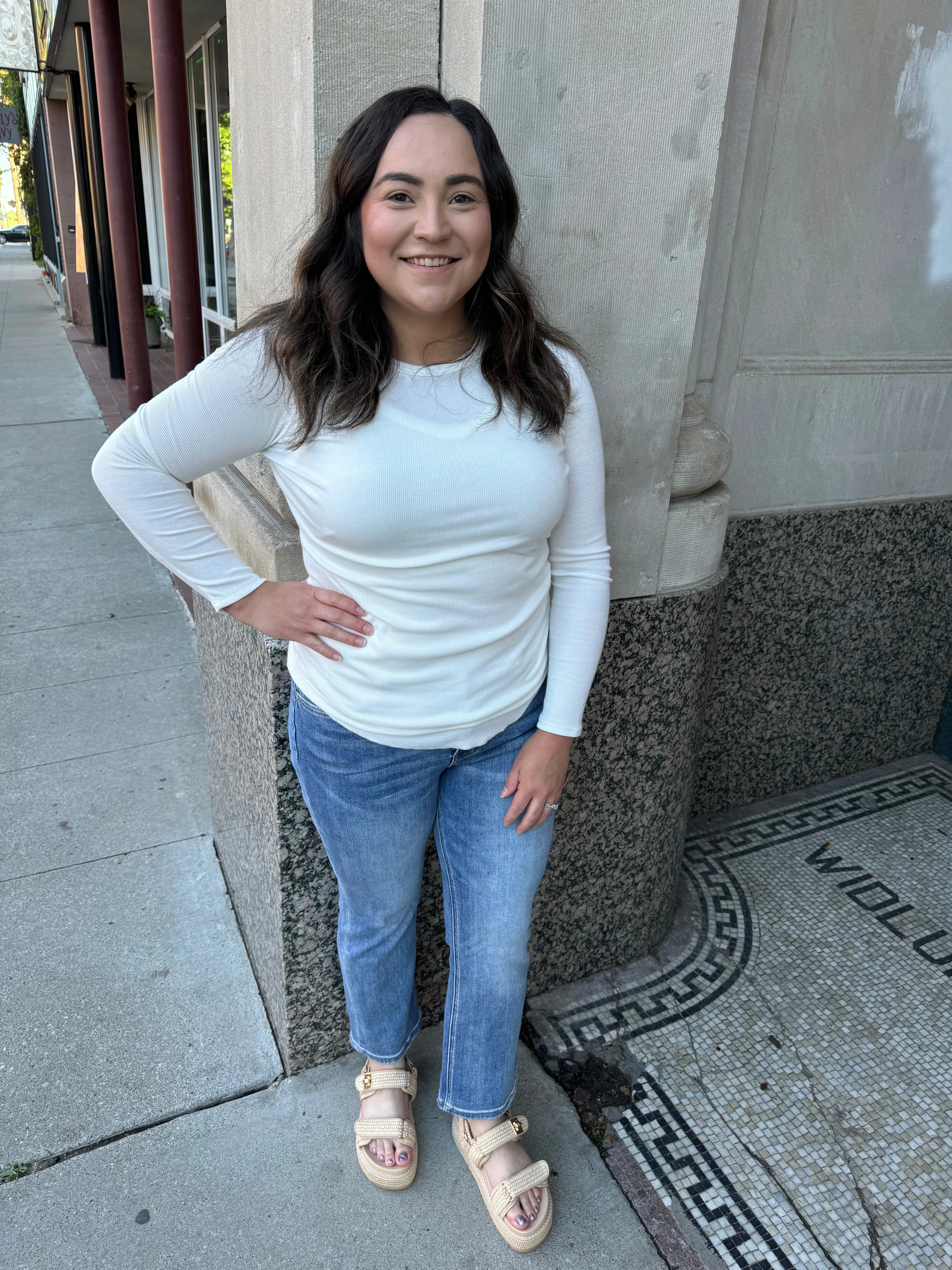 Stacy Ivory Ribbed Long Sleeve Top