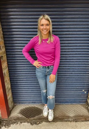 Stacy Magenta Ribbed Long Sleeve Top