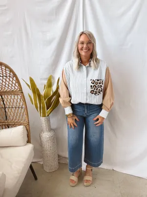 Striped Top with Leopard Detail
