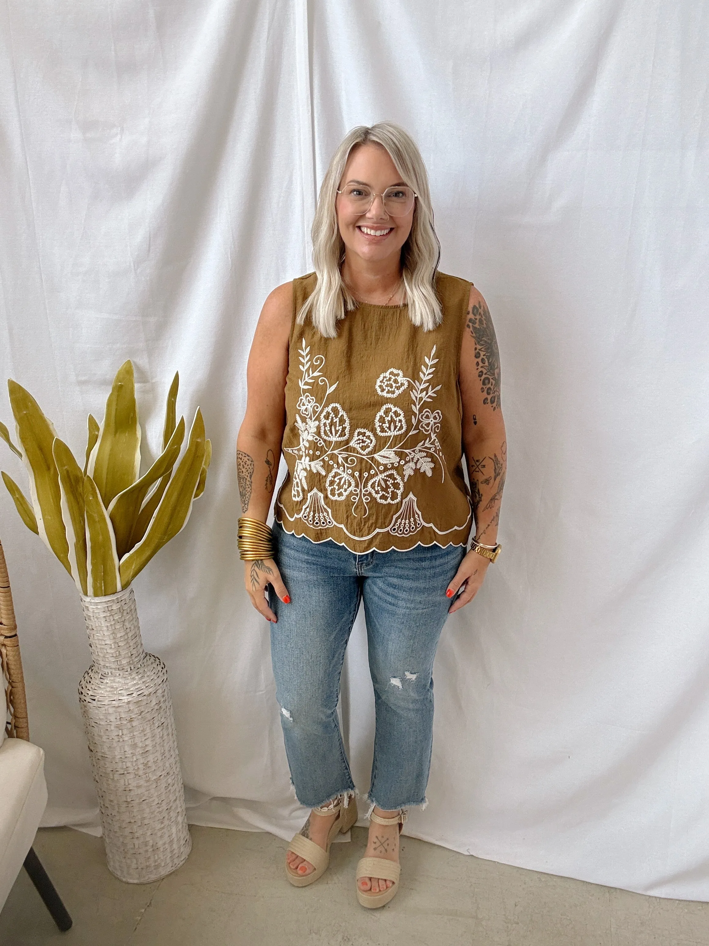 Tobacco Embroidered Tank Top