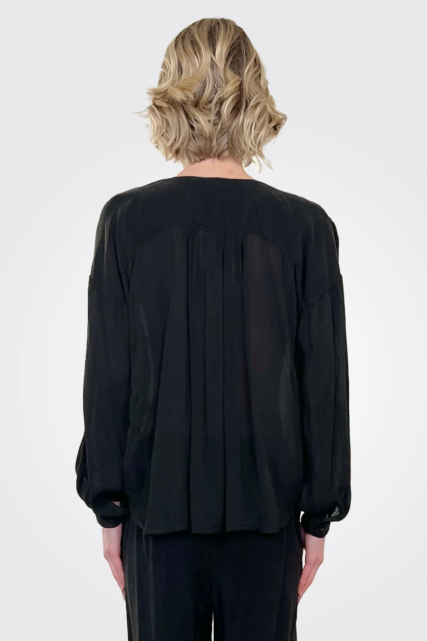 V Neck Tie Front Top - Black