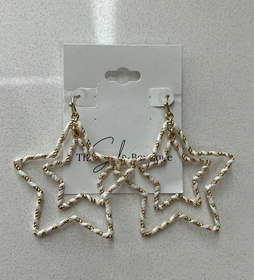 White Thread Star Earrings