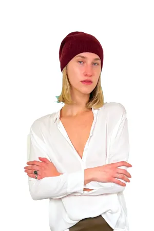 Wool Knitted Beanie - Burgundy