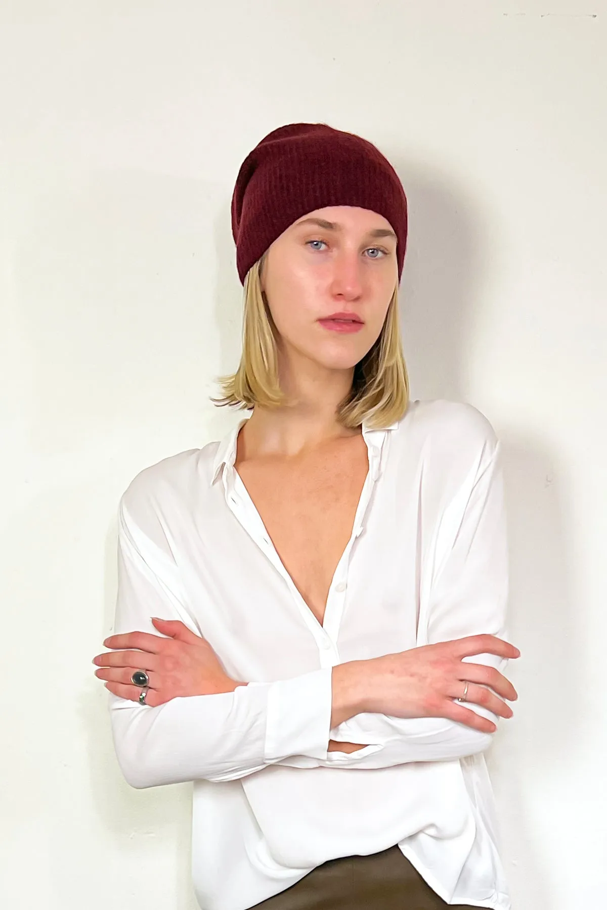 Wool Knitted Beanie - Burgundy