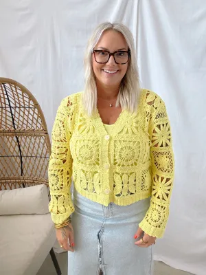 Yellow Crochet Knit Cardigan Top